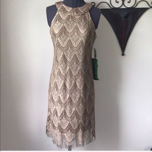 Gold Sleeveless Fringe Dress Size 6 petite